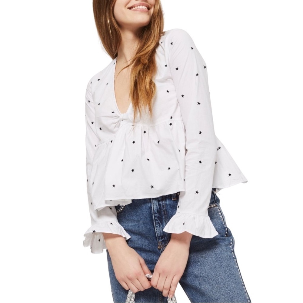 NOBODY'S CHILD Star Embroidered Twist blouse  coastal cowgirl sz &